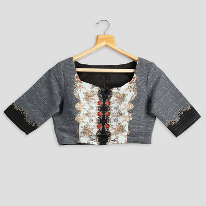 Quirky Printed Boat Neck Blouse