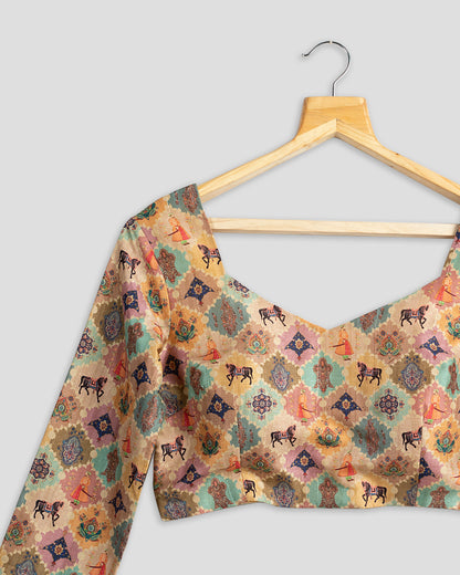 Traditional Printed Silk Blouse