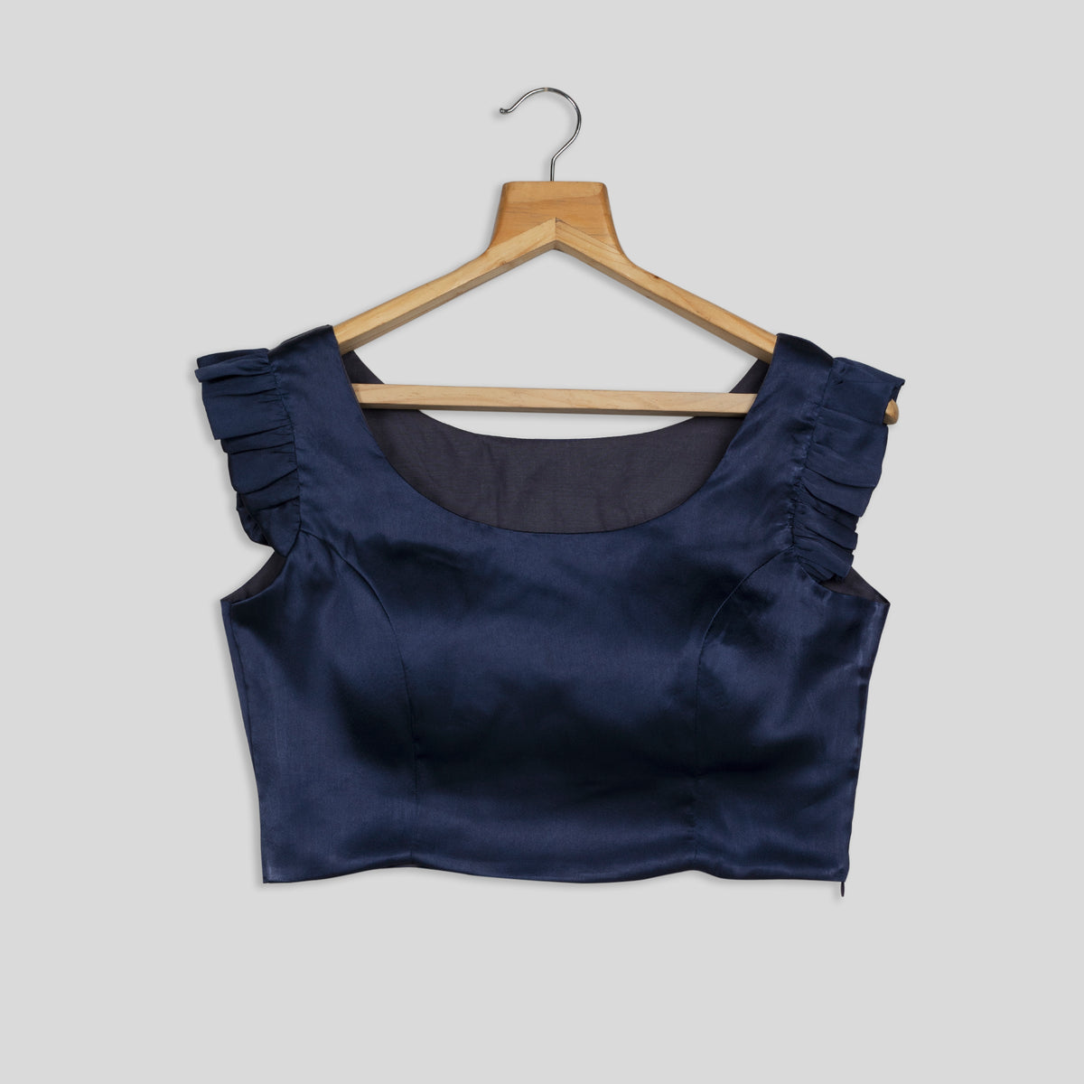 Navy Blue Plain Satin Blouse