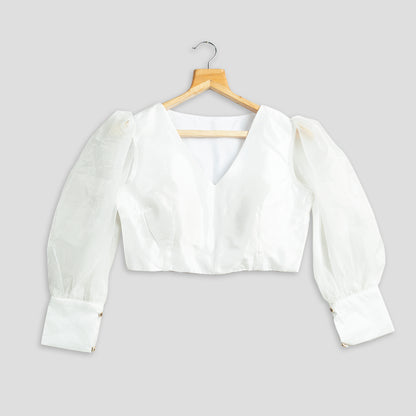 Classic White Cuff Button Silk Blouse