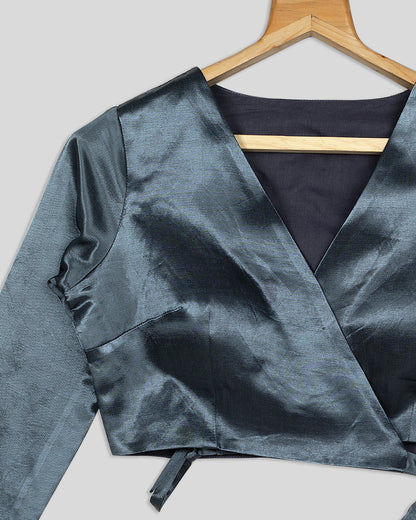Exclusive Grey Wrap Silk Blouse