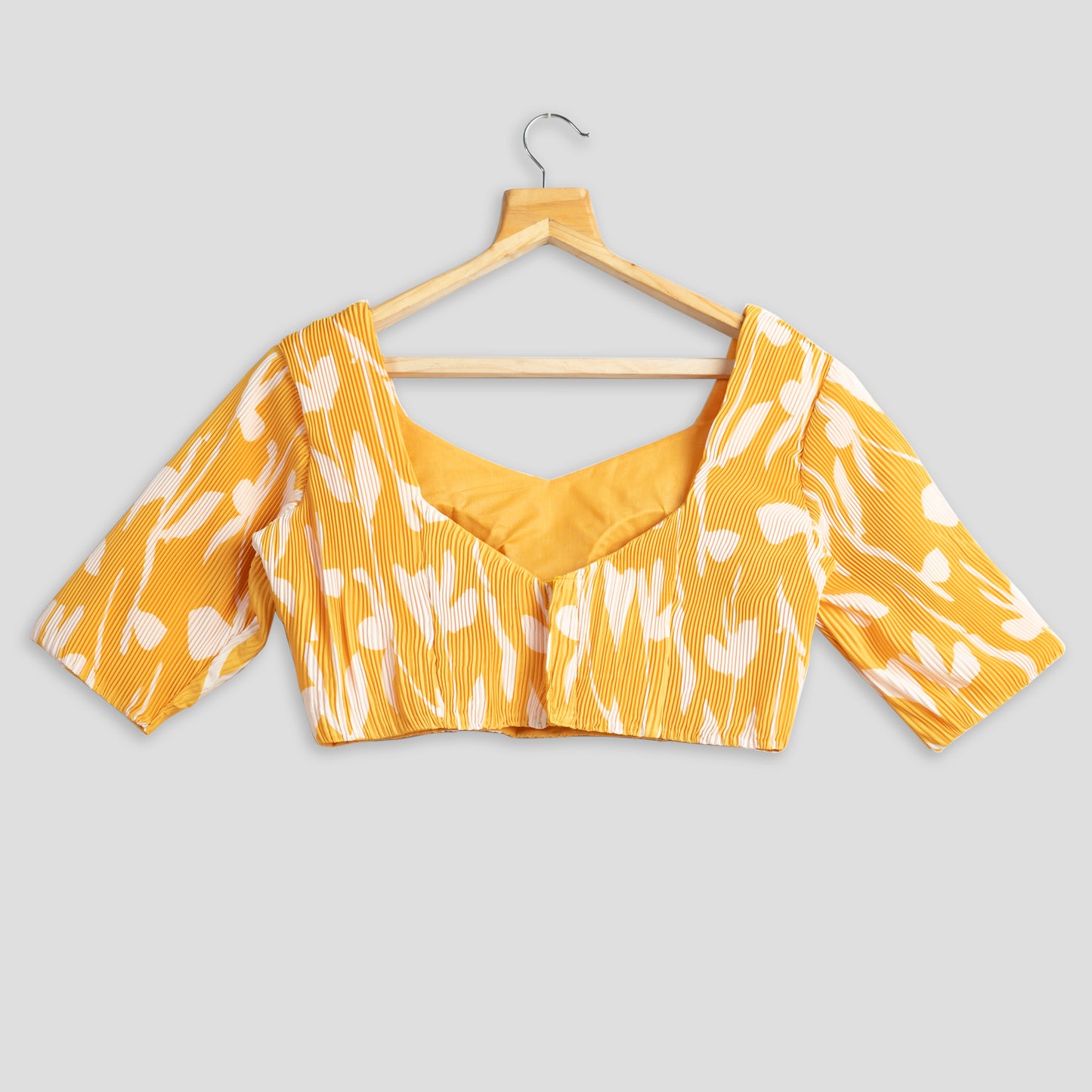 Trendy Yellow Floral Pleated Blouse