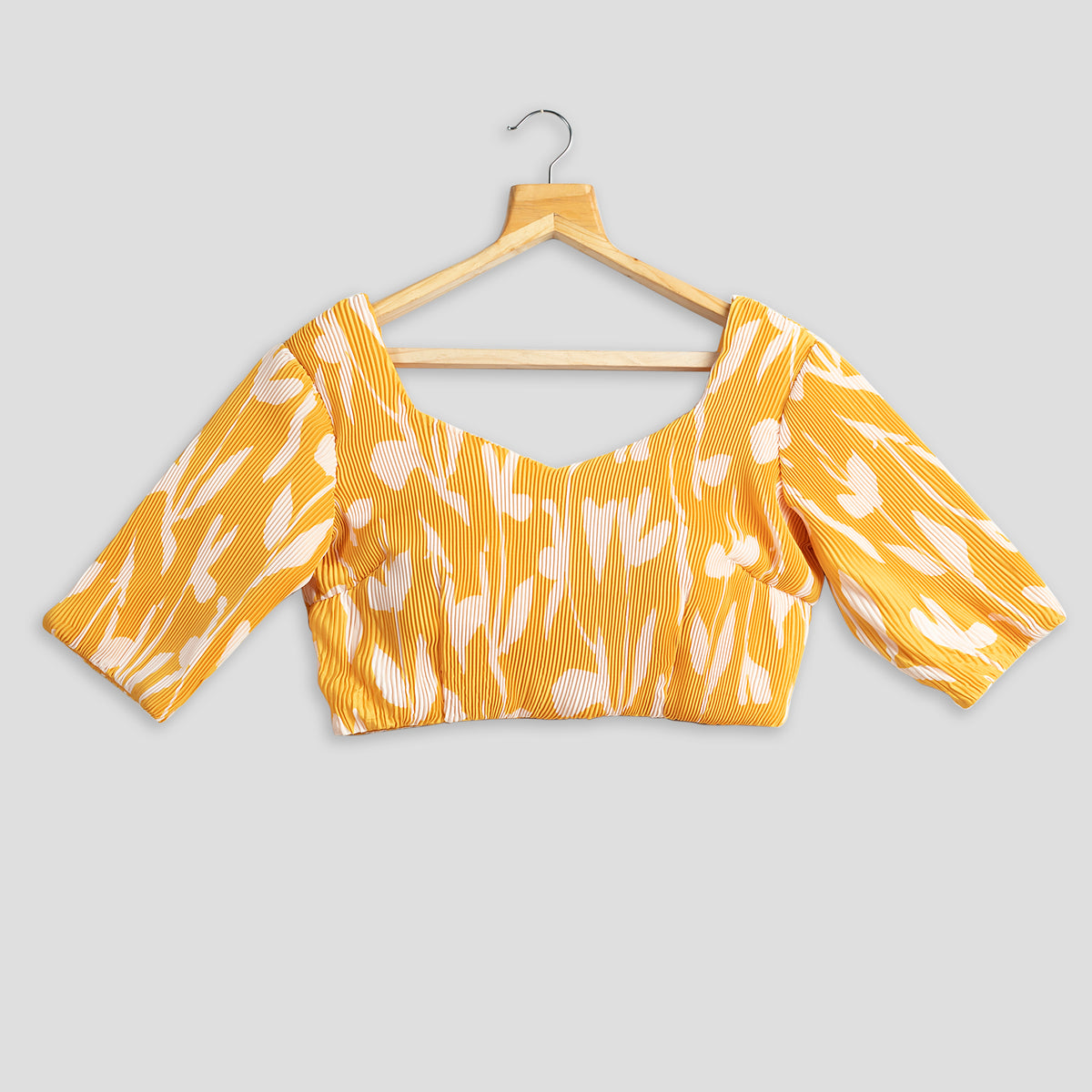 Trendy Yellow Floral Pleated Blouse