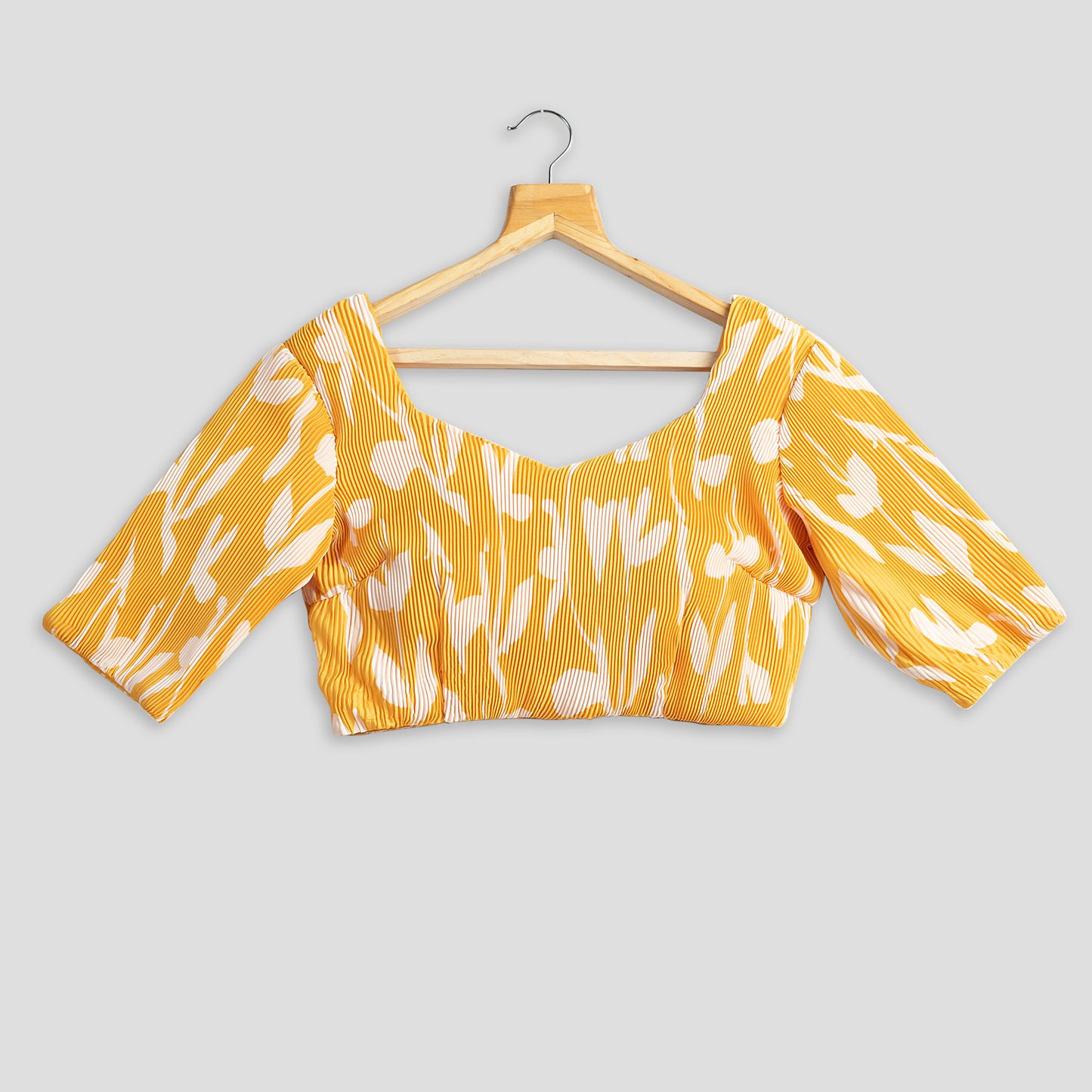 Trendy Yellow Floral Pleated Blouse