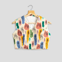 Trendy Abstract Floral Pleated Blouse