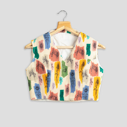 Trendy Abstract Floral Pleated Blouse