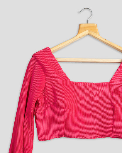 Classic Hot Pink Plain Pleated Blouse
