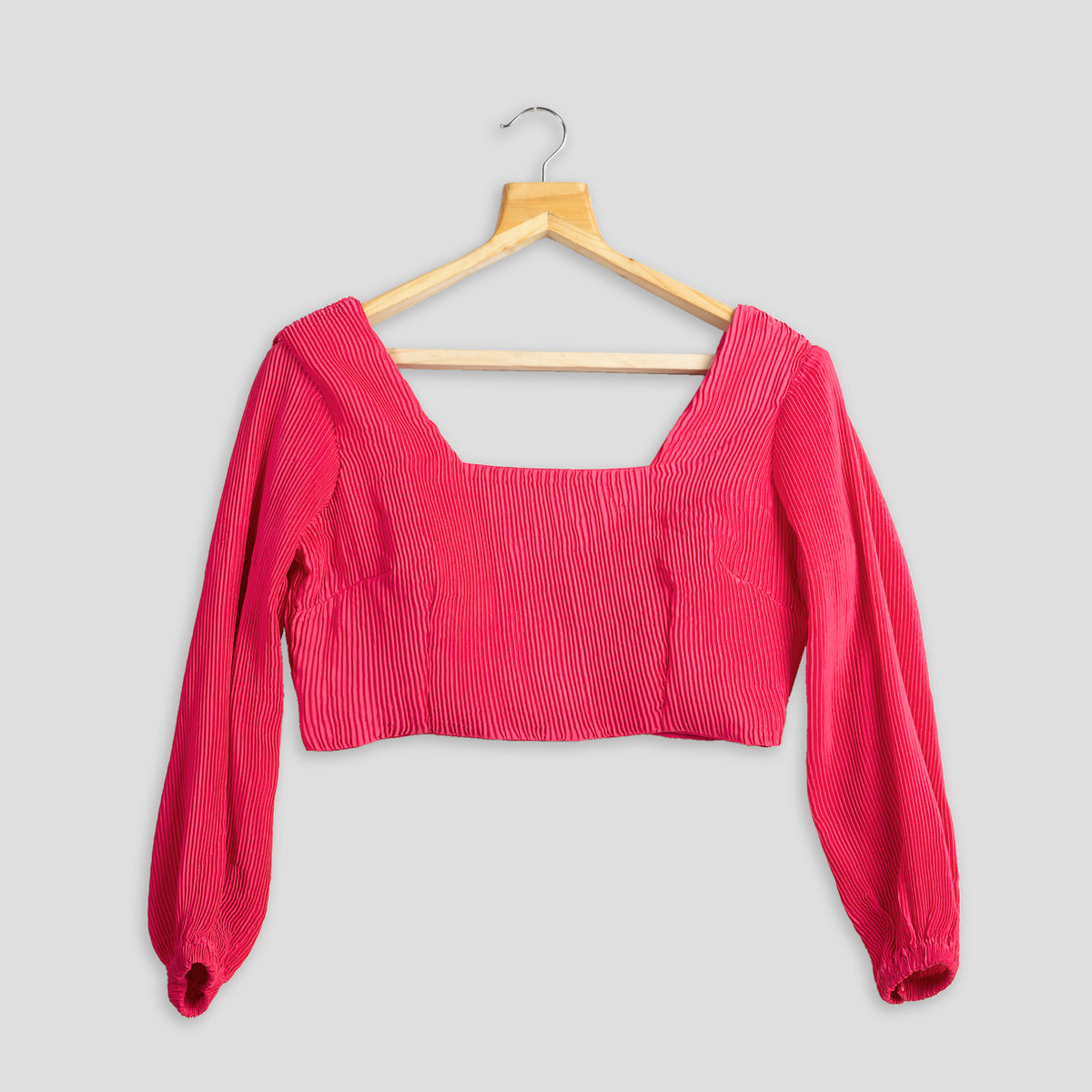 Classic Hot Pink Plain Pleated Blouse