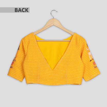 Trendy Yellow Designer Quirky Embroidery Blouse