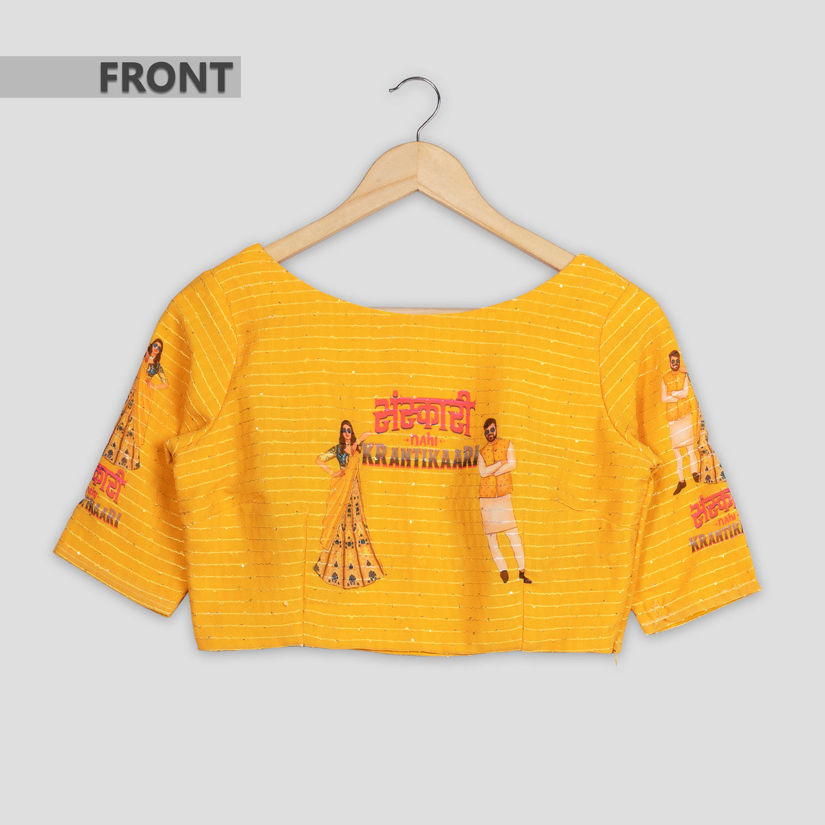 Trendy Yellow Designer Quirky Embroidery Blouse