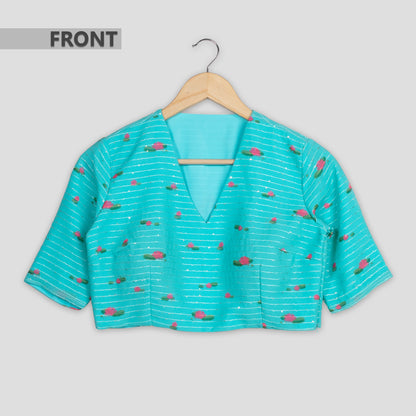 Trendy Blue Designer Quirky Embroidery Blouse