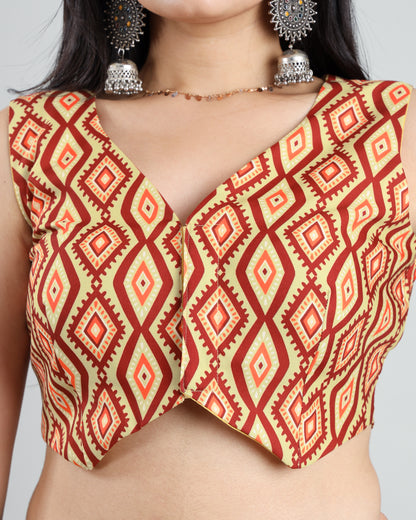Ikkat Print Infusion Sleeveless Blouse