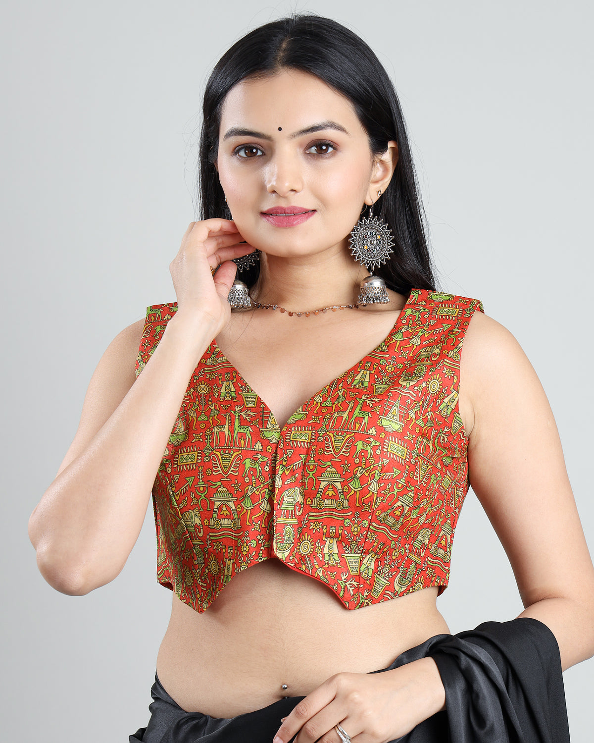 Empower Your Style: Kalamkari Print Sleeveless Silk Blouse