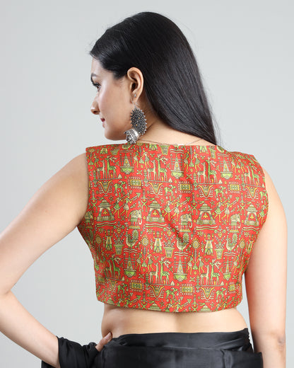 Empower Your Style: Kalamkrii Print Sleeveless Silk Blouse