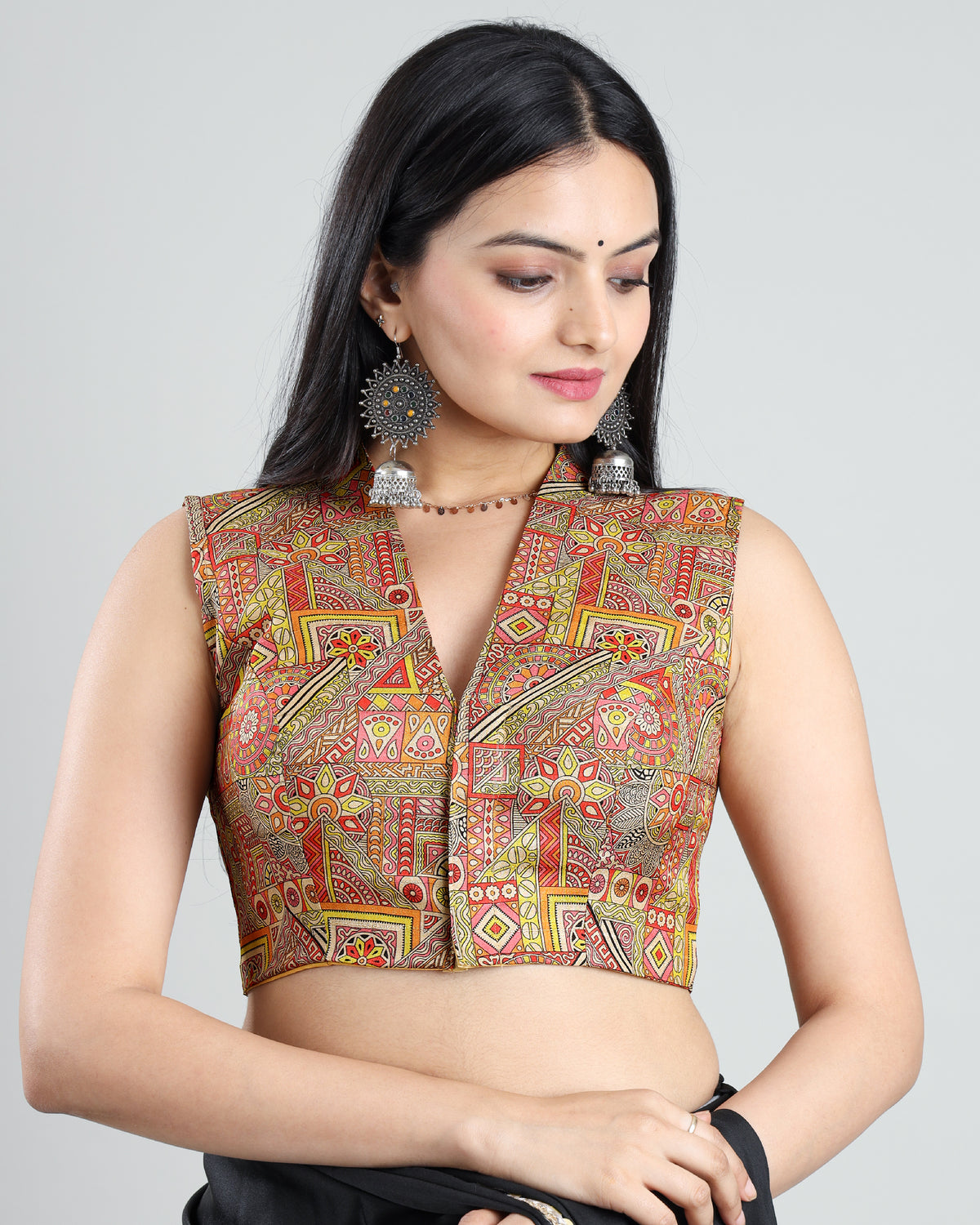 Pure Silk Luxury: Kalamkari Print Sleeveless Blouse