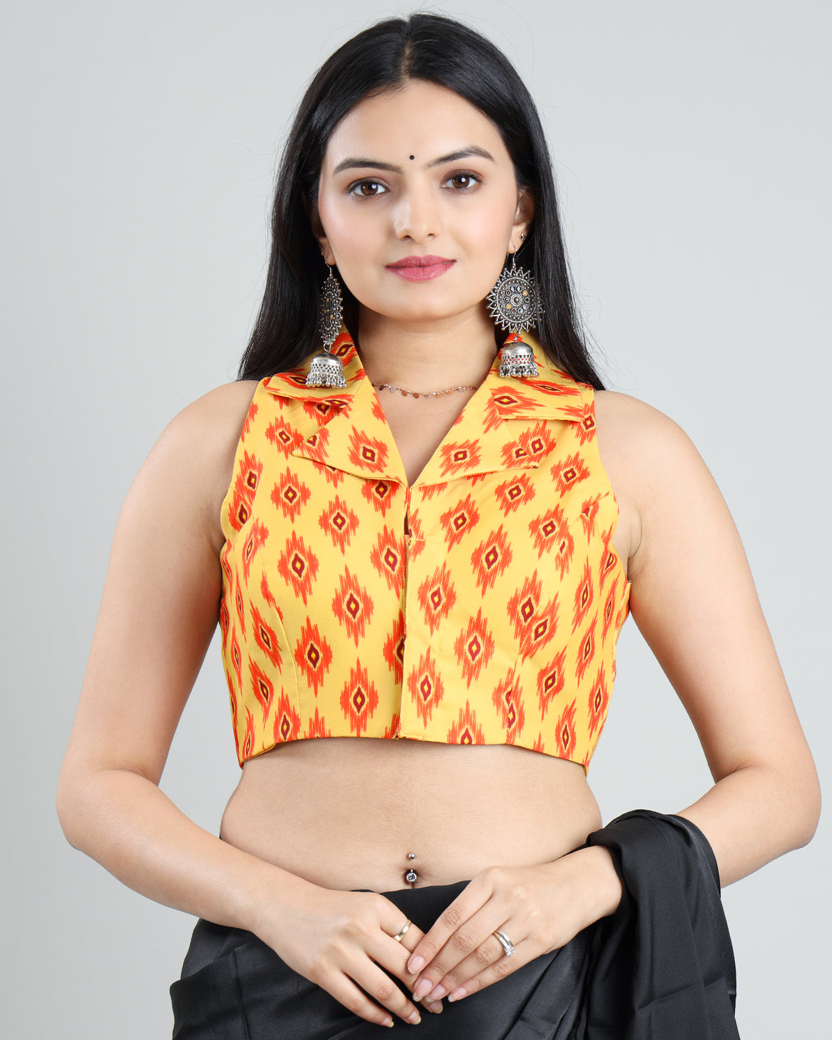 Sleeveless Retro Ikkat Print Blouse