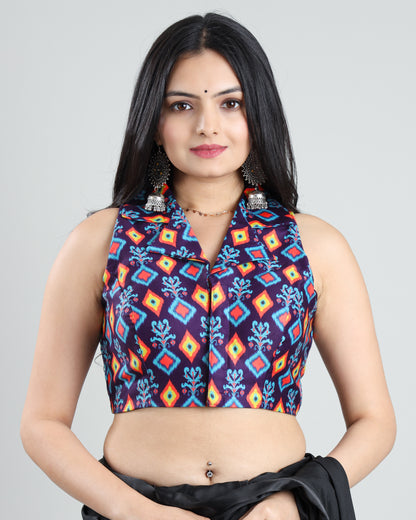 Bold And Beautiful V-Neck Ikkat Print Blouse