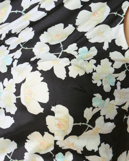 Elastic Ease Blouse: Black Floral Silk Blouse
