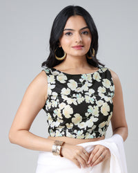 Elastic Ease Blouse: Black Floral Silk Blouse