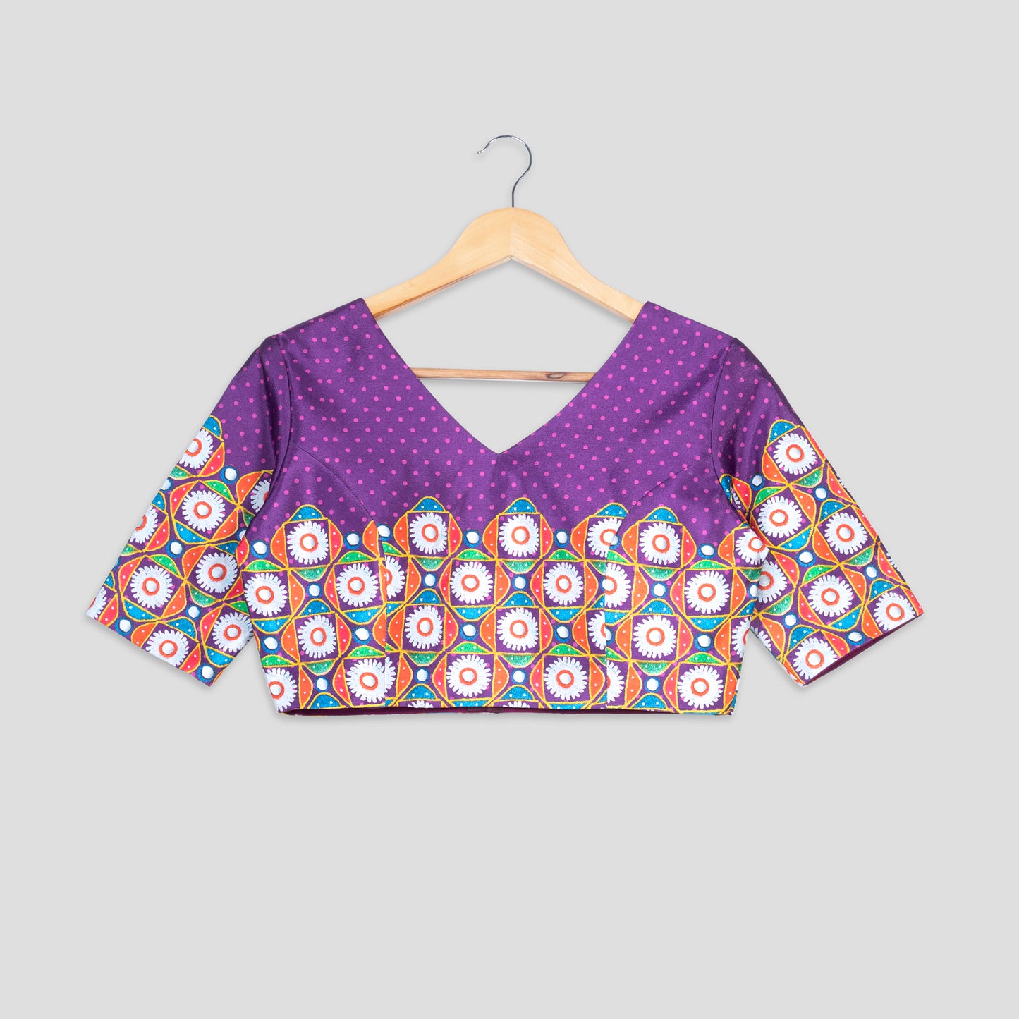 Trendy Bandhani Print Blouse With Modern Short Sleeves