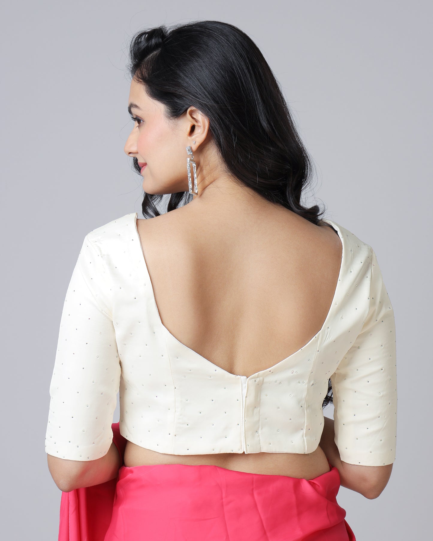 Classic Ivory White Swarovski Stone Work Blouse