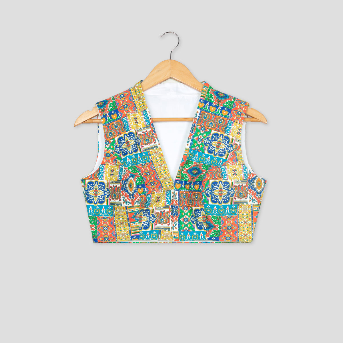 Mugal Print V Neck Sequins Velvet Embroidery Blouse