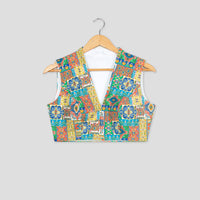 Mugal Print V Neck Sequins Velvet Embroidery Blouse