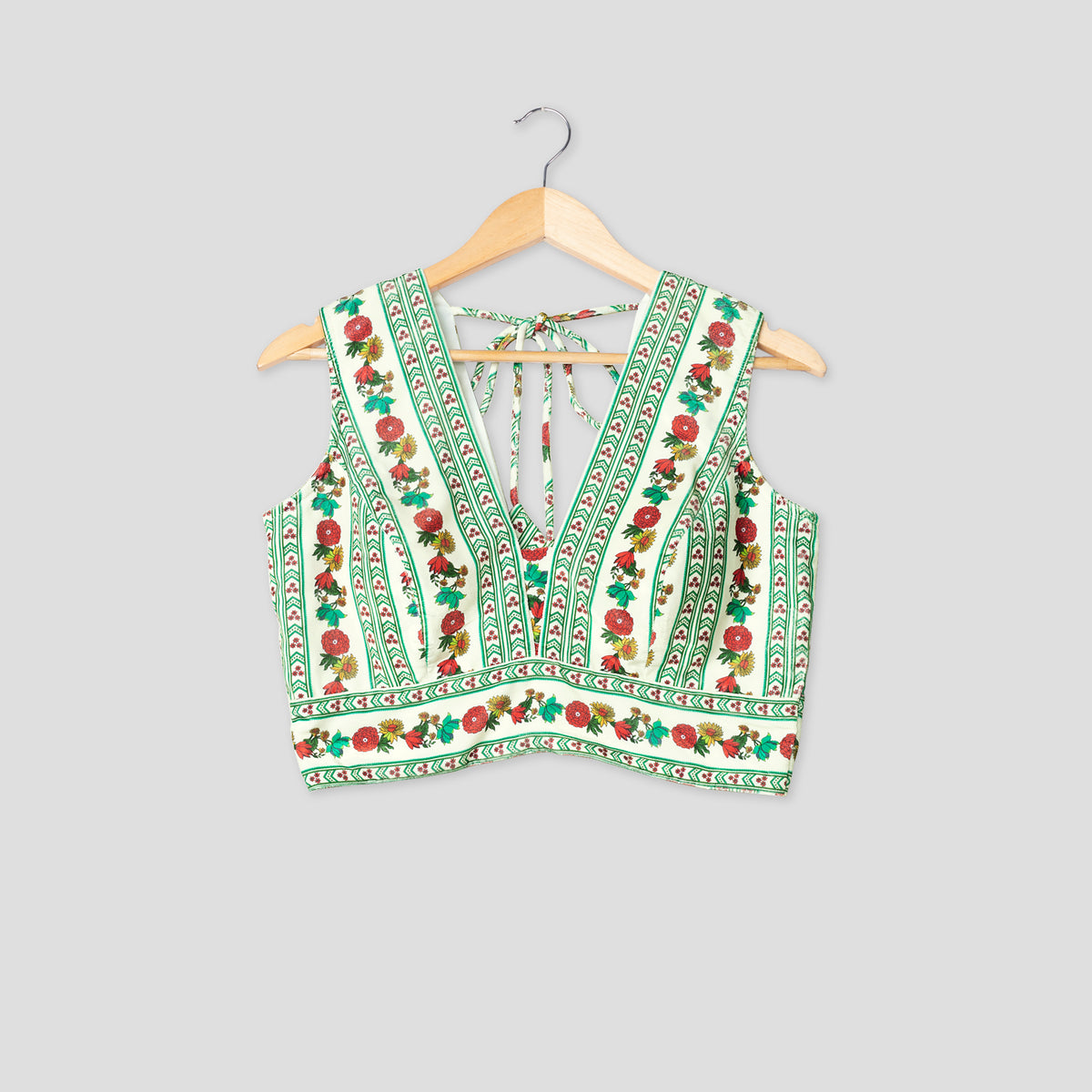 Mugal Print Sleeveless Velvet Blouse