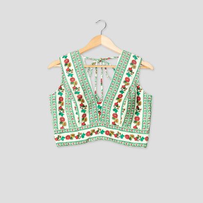 Mugal Print Sleeveless Velvet Blouse