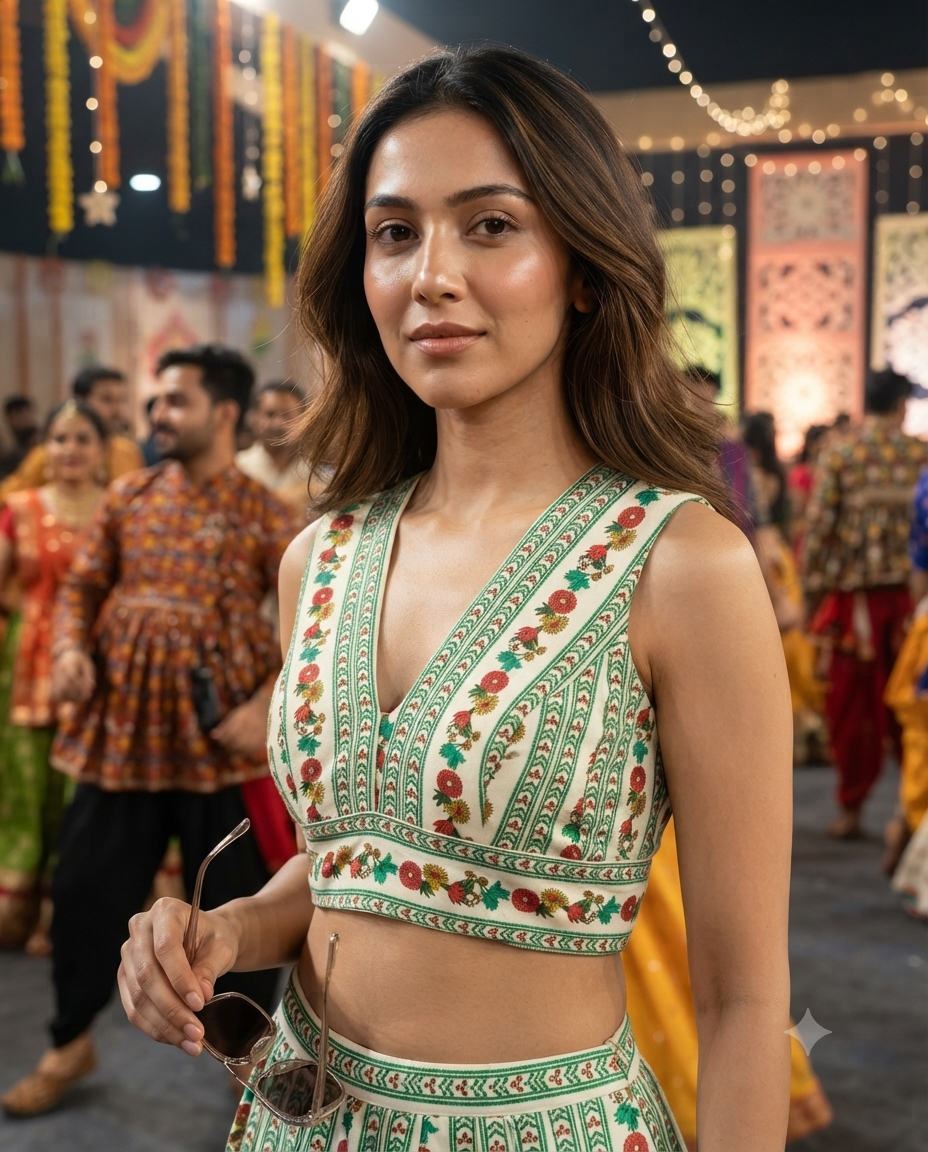 Mugal Print Sleeveless Velvet Blouse