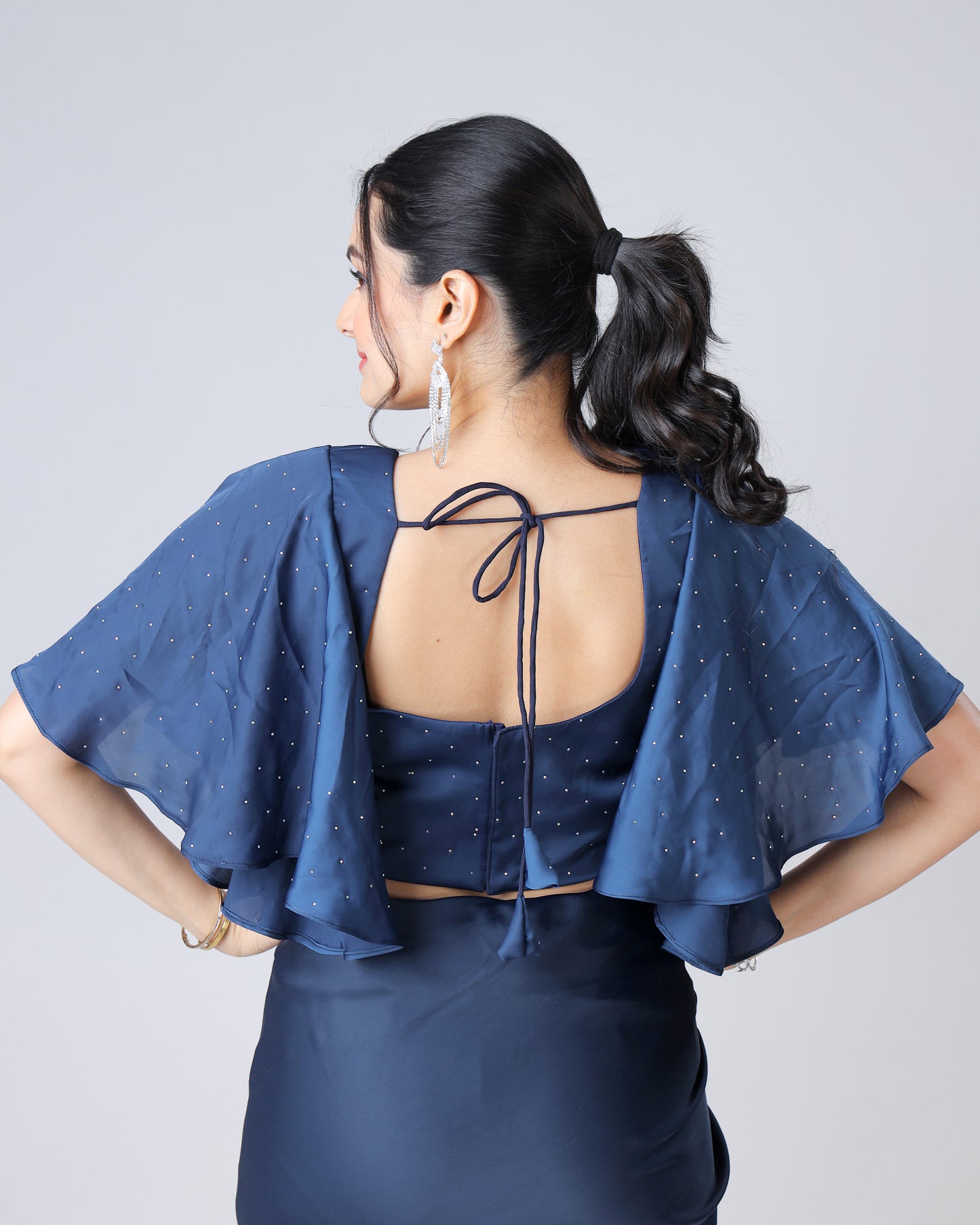 Svarovski Stone Work Blouse With Romantic Ruffles Sleeve