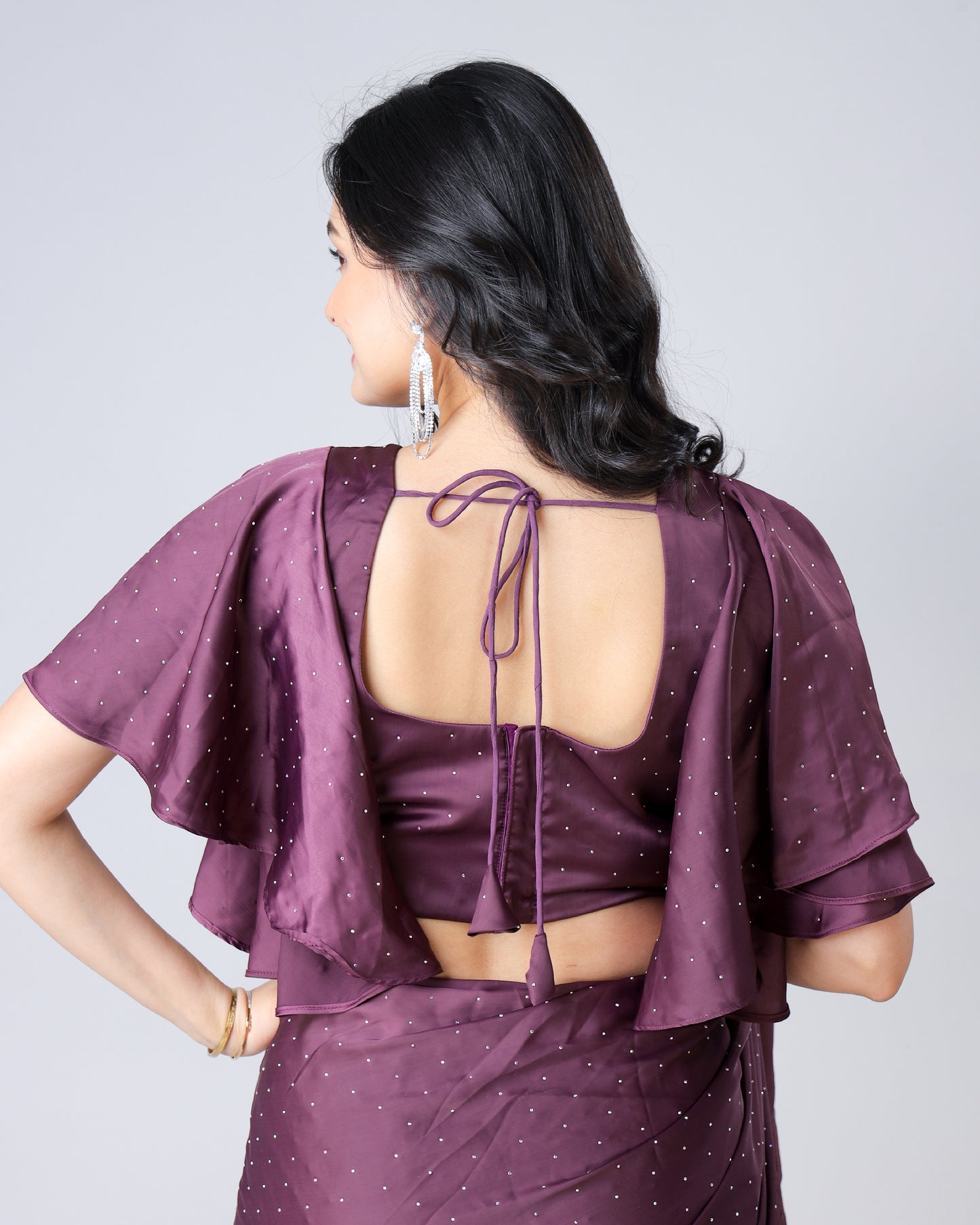 Svarovski Stone Work Blouse With Romantic Ruffles Sleeve