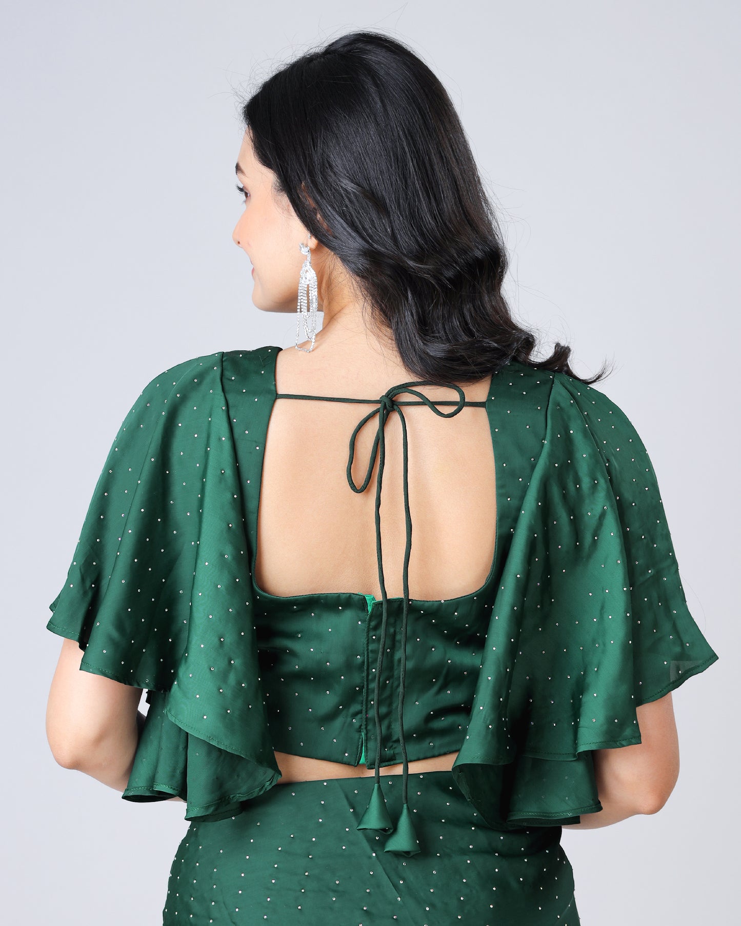 Svarovski Stone Work Blouse With Romantic Ruffles Sleeve