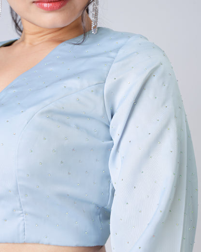 Svarovski Stone Work Blouse With Romantic Bell Sleeve