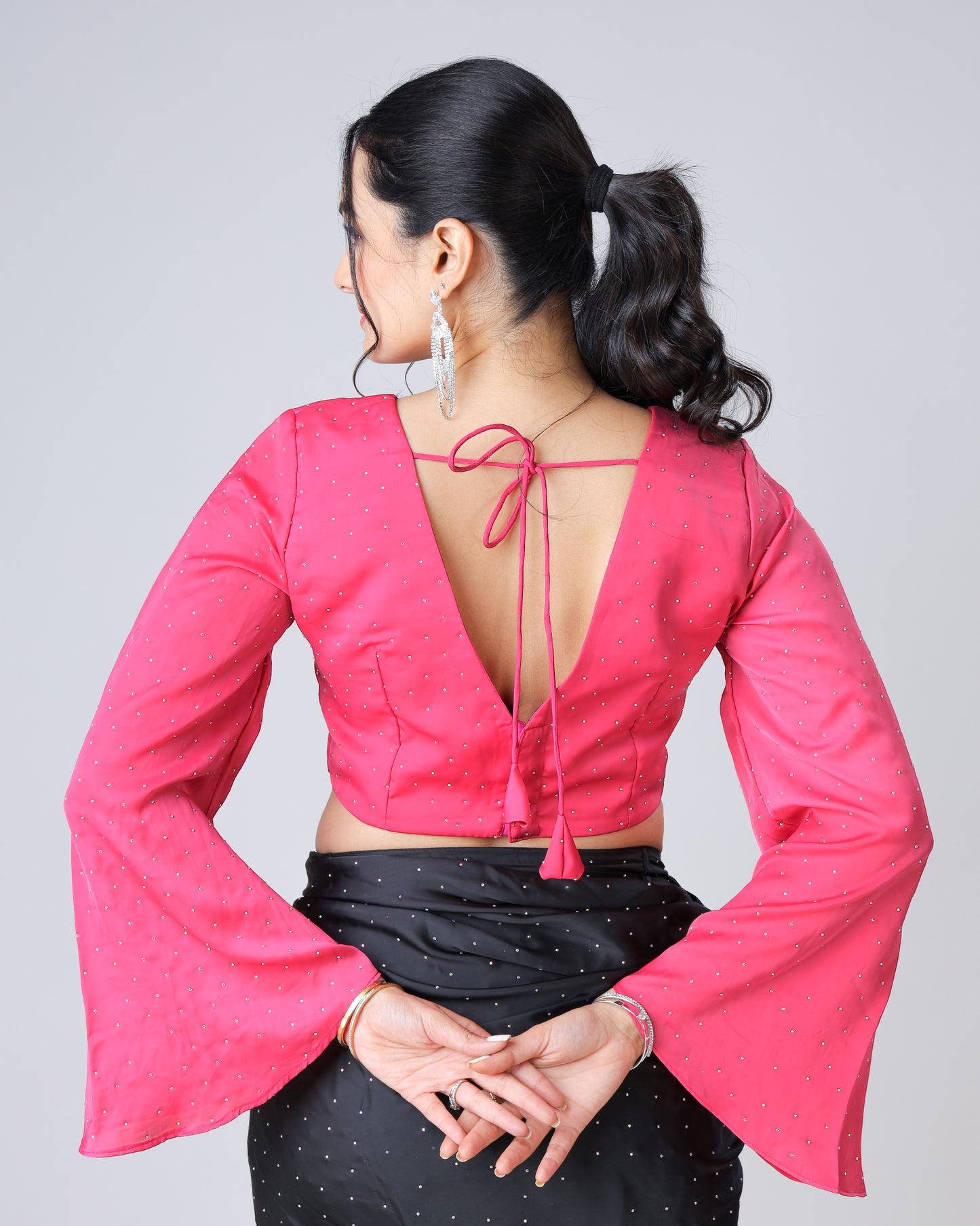 Svarovski Stone Work Blouse With Romantic Bell Sleeve