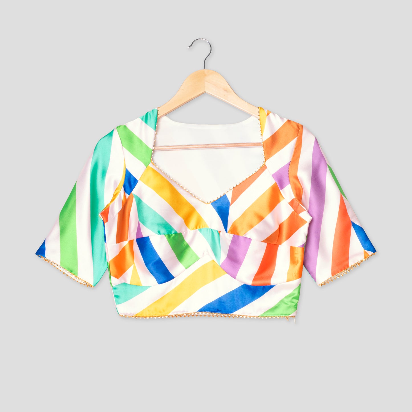 Show-Stopping Rainbow Chevron Triangle Lace Blouse