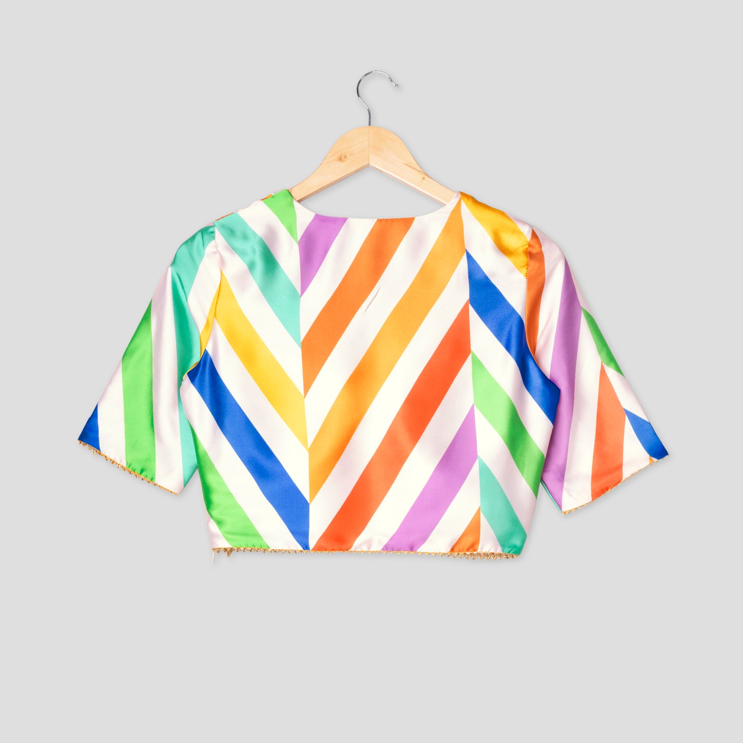 Show-Stopping Rainbow Chevron Triangle Lace Blouse