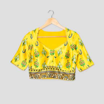 Authentic Indian Peacock Blouse With Triangle Lace Accents