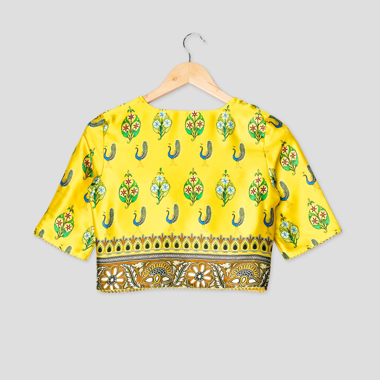 Authentic Indian Peacock Blouse With Triangle Lace Accents