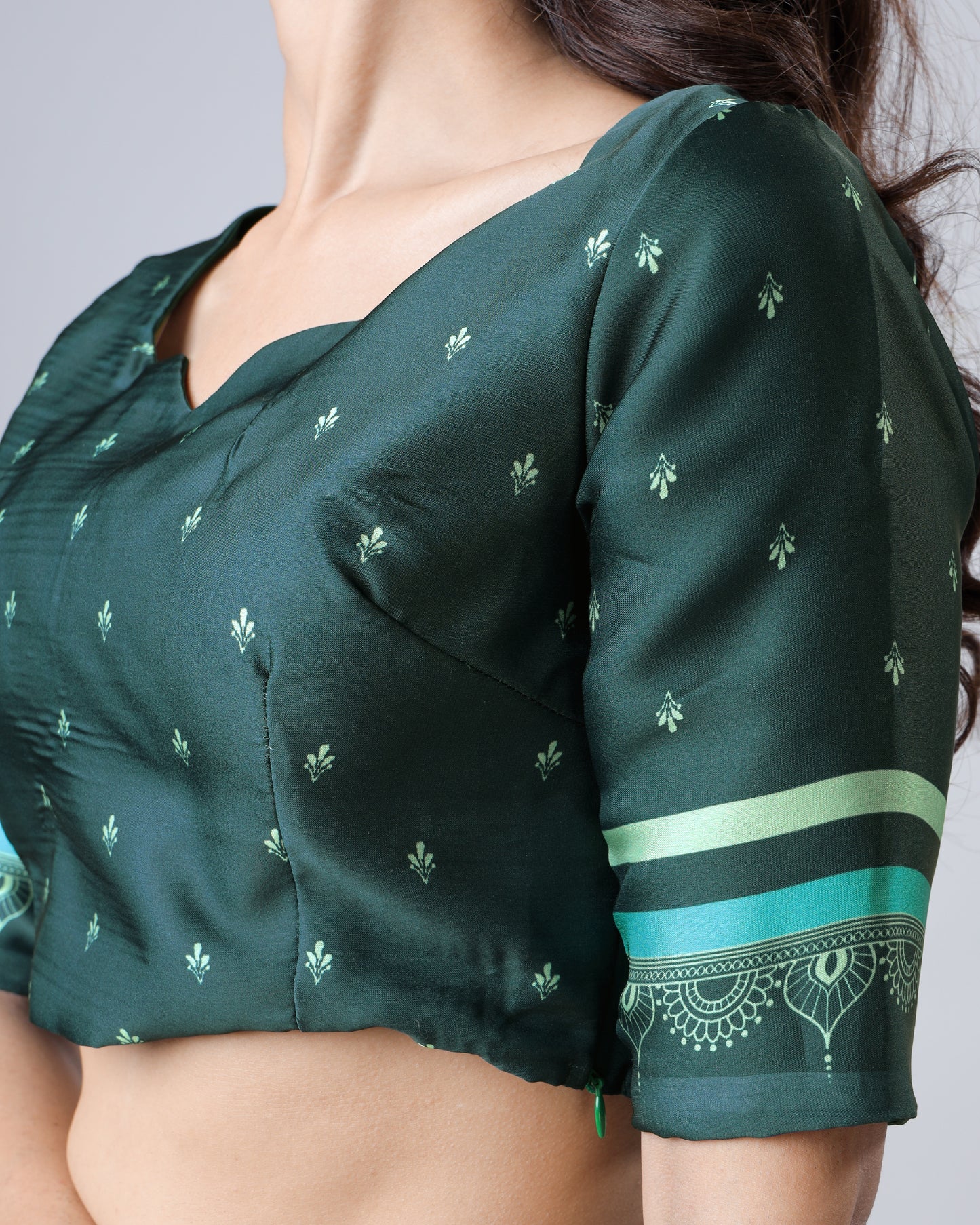 Pine Green Vintage Art Inspired Sweetheart Neck Blouse