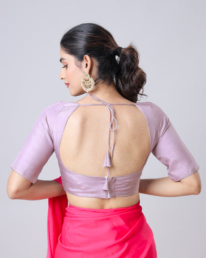 Plain Lavender Sweet heart Neck Lace Work Blouse
