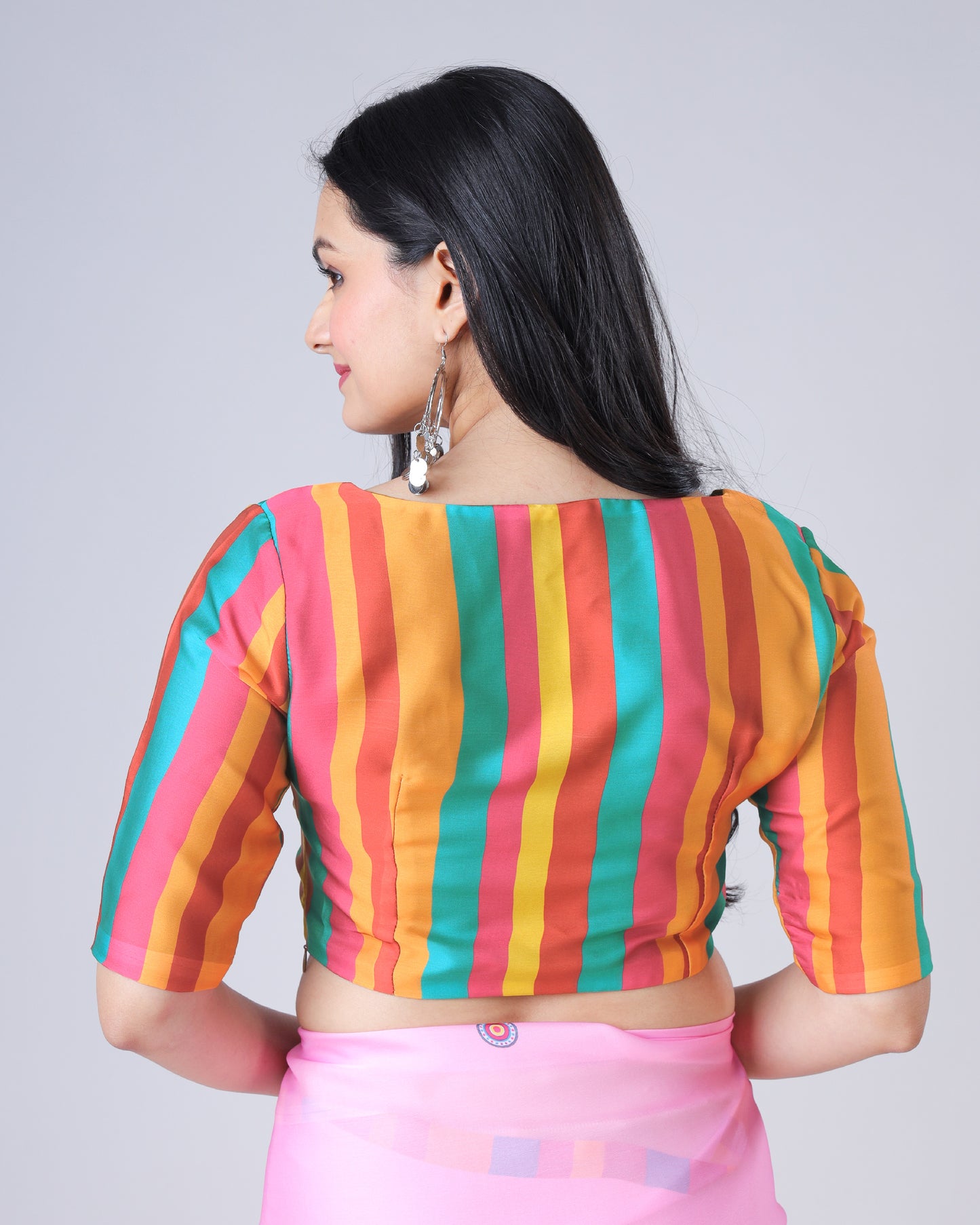 Multi-Color Classic Stripes Sweetheart Neck Blouse