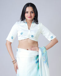 White Traditional Feather Collar Neck Blouse