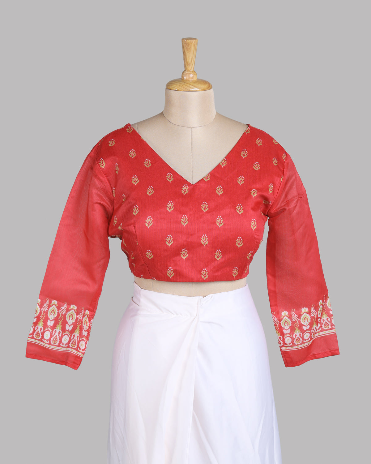 Scarlet Red Vintege Motif Print Chanderi Blouse