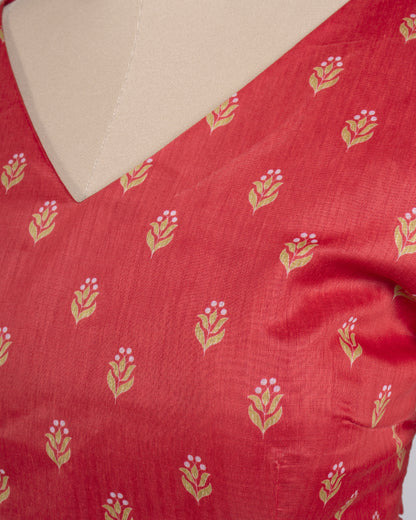 Scarlet Red Vintege Motif Print Chanderi Blouse