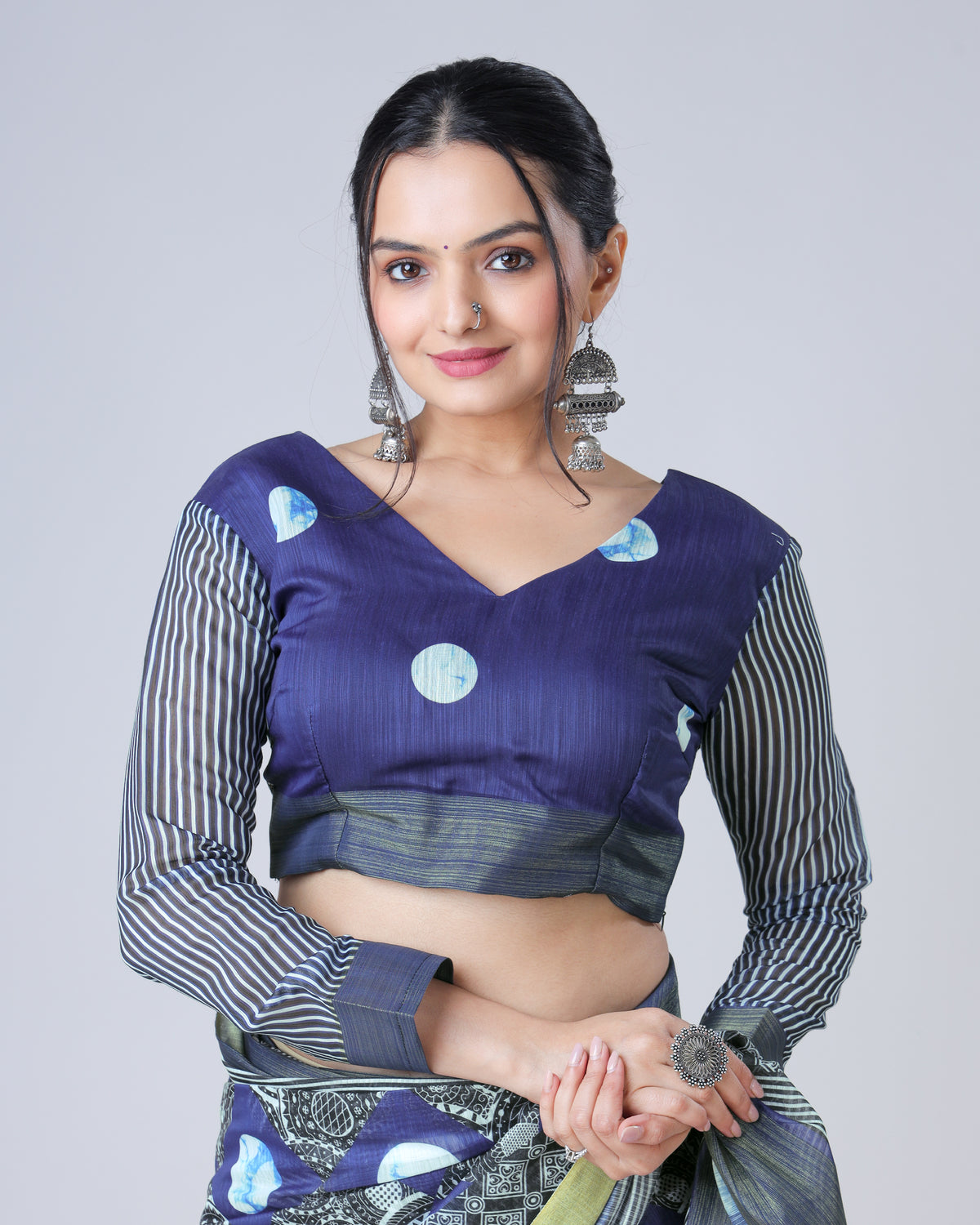Exclusive Color Block Polka Stripes Chanderi Blouse