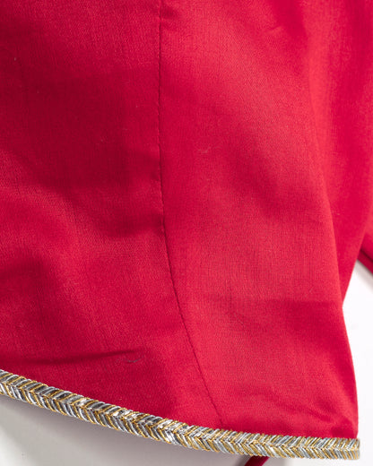 Candy Red Plain Lace Work Cotton Blouse