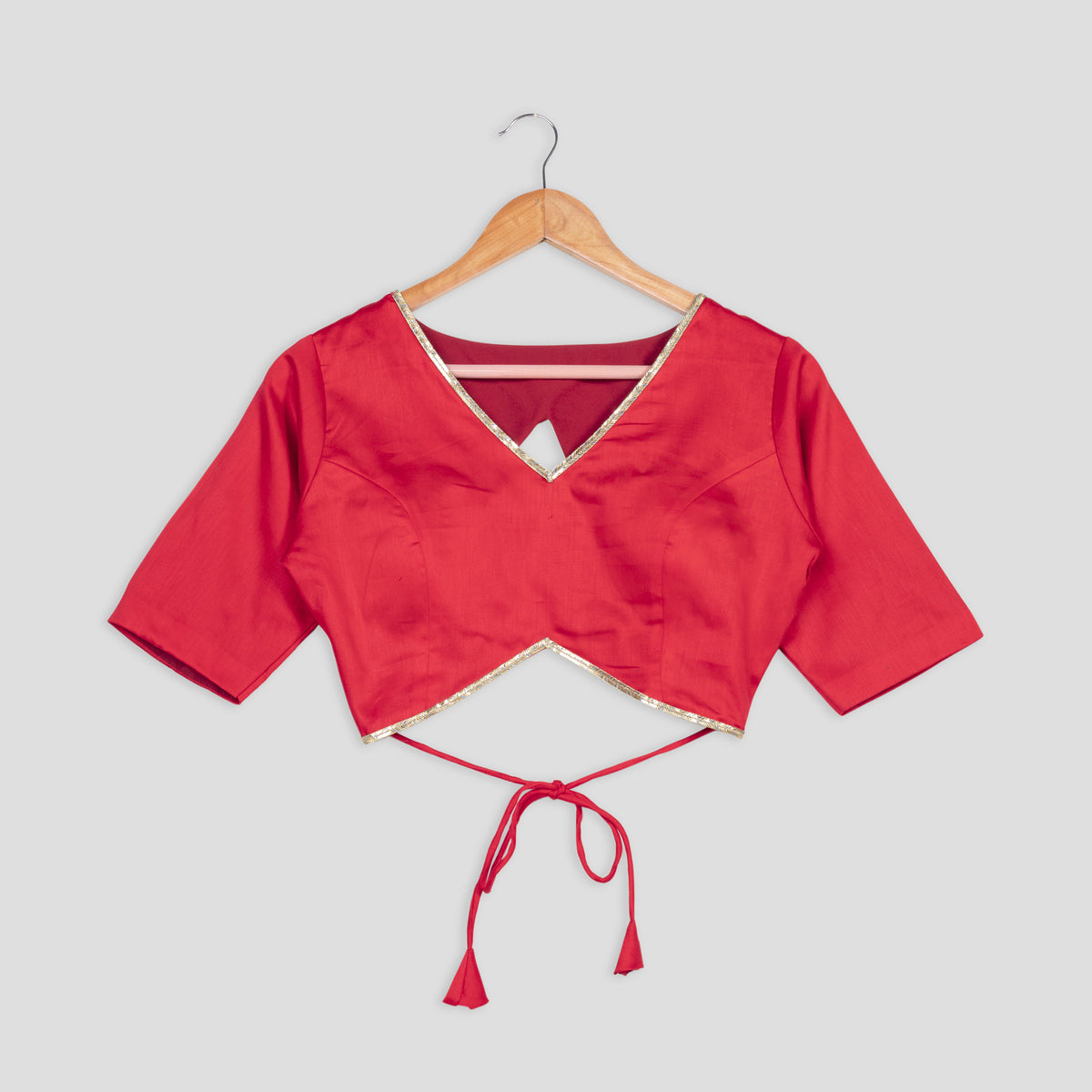Candy Red Plain Lace Work Cotton Blouse