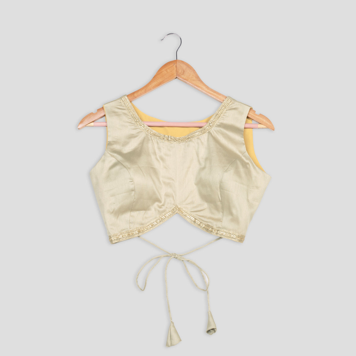 Oyster Beige Plain Lace Work Cotton Blouse