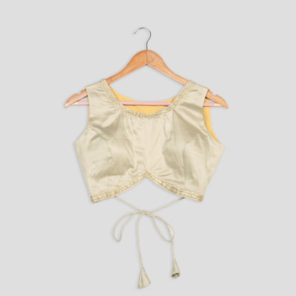 Oyster Beige Plain Lace Work Cotton Blouse